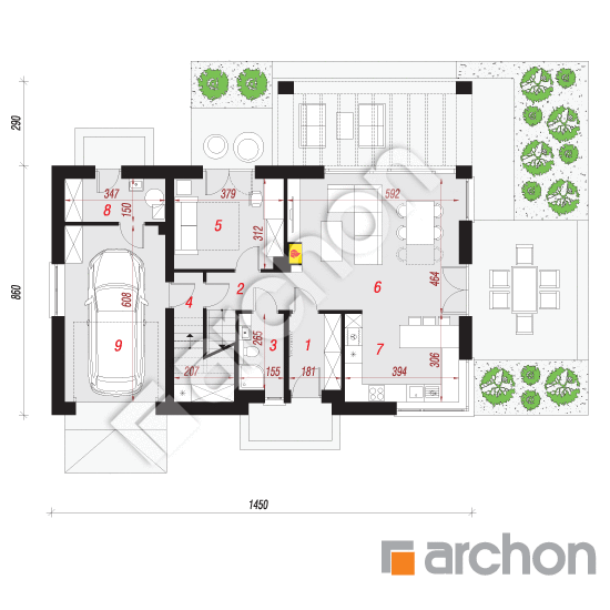Проект будинку ARCHON+ Будинок в малинівці 15 План першого поверху