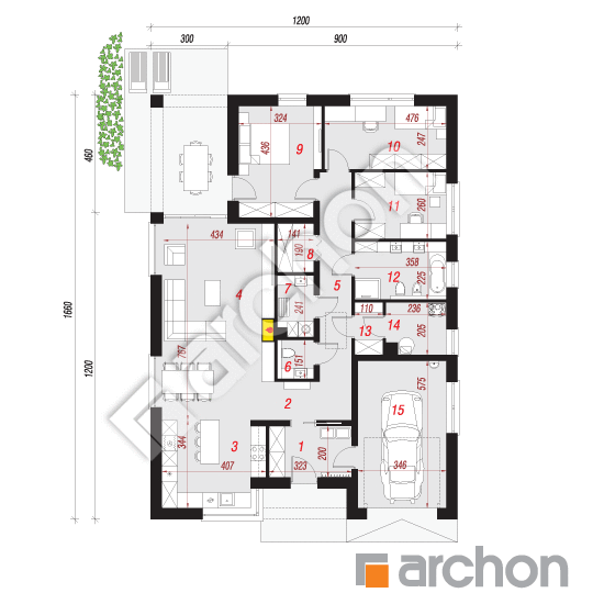 Проект будинку ARCHON+ Будинок в хакетіях (Е) План першого поверху