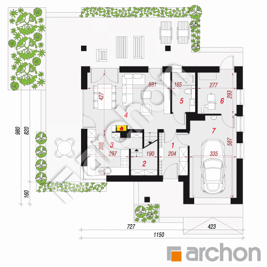 Проект дома ARCHON+ Дом в журавках 7 (Т) План першого поверху