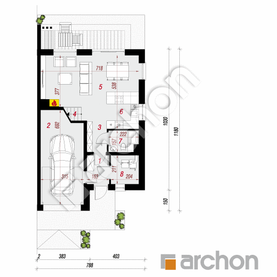 Проект дома ARCHON+ Дом в нарциссах 2 (Б) План першого поверху