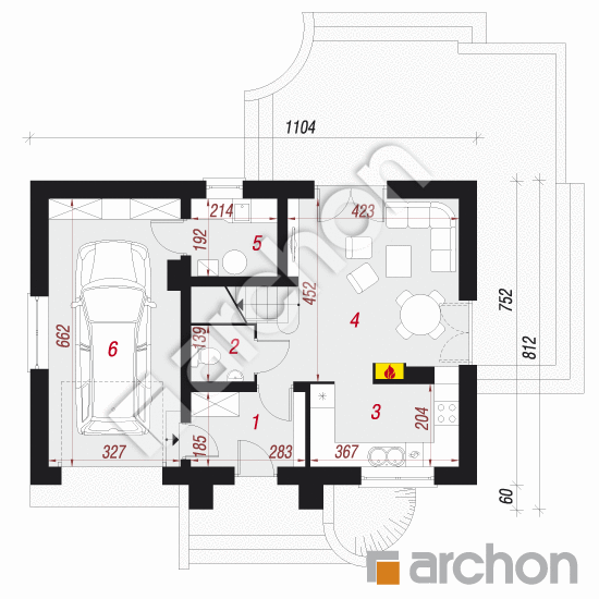 Проект дома ARCHON+ Дом в портулаках вер.3 План першого поверху