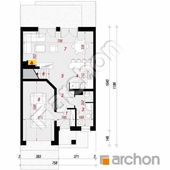 Проект дома ARCHON+ Дом в клематисах 9 (С) вер. 3 План першого поверху