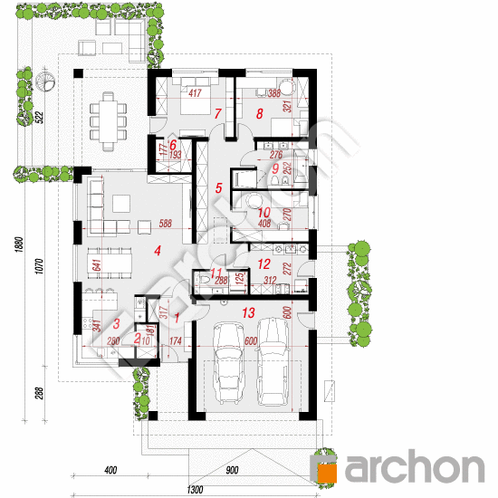 Проект будинку ARCHON+ Будинок в ренклодах 15 (Г2Е) ВДЕ План першого поверху