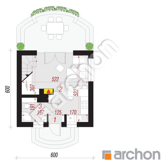 Проект будинку ARCHON+ Літній будиночок в крокусах вер.2 План першого поверху