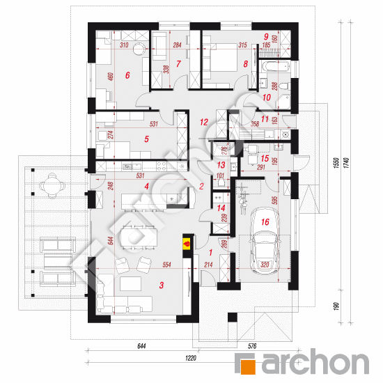 Проект будинку ARCHON+ Будинок в бузку 8 (Г) План першого поверху