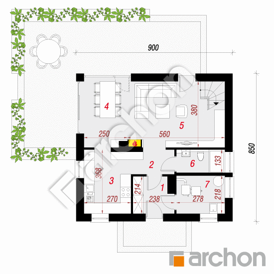 Проект дома ARCHON+ Дом в бруснике 4 План першого поверху
