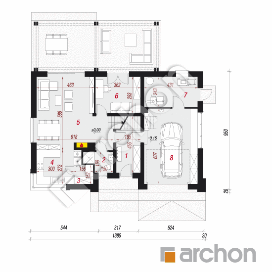 Проект дома ARCHON+ Дом в гвоздиках 3 План першого поверху