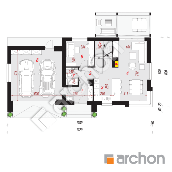 Проект дома ARCHON+ Дом в хлорофитуме 19 (Г2П) План першого поверху