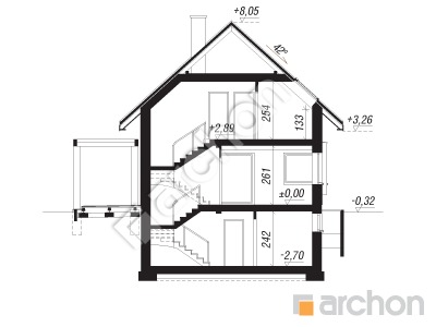Проект дома ARCHON+ Дом в хлорофитуме 19 (Г2П) Розріз будинку