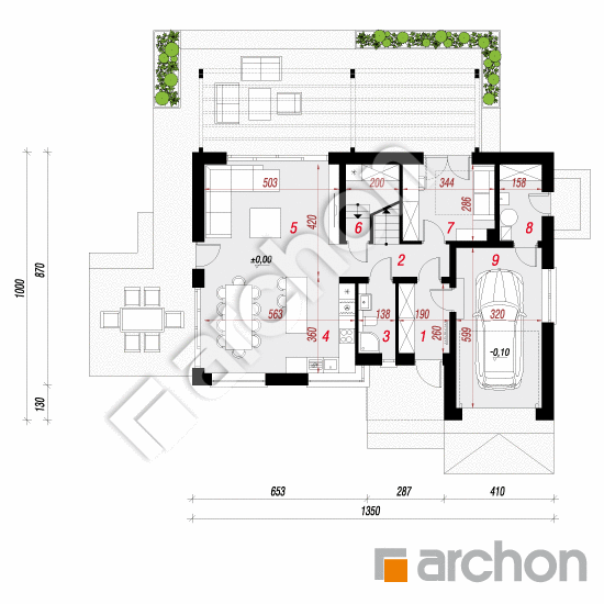 Проект будинку ARCHON+ Будинок в багатоквітах План першого поверху