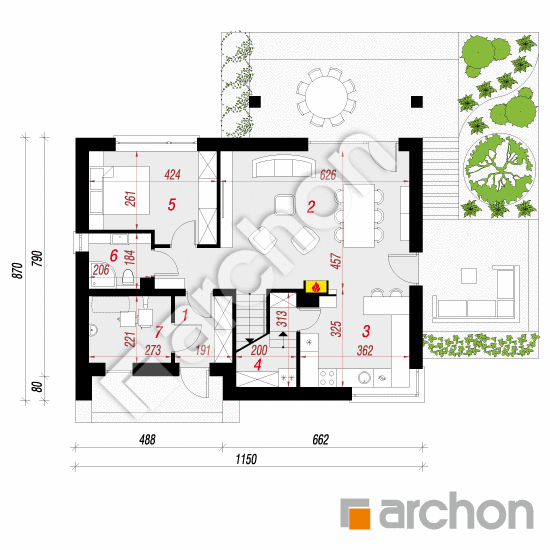 Проект дома ARCHON+ Дом в малиновках 4 (Т) План першого поверху