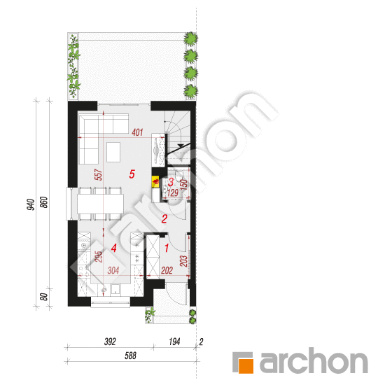 Проект будинку ARCHON+ Будинок в полині 5 (Б) План першого поверху