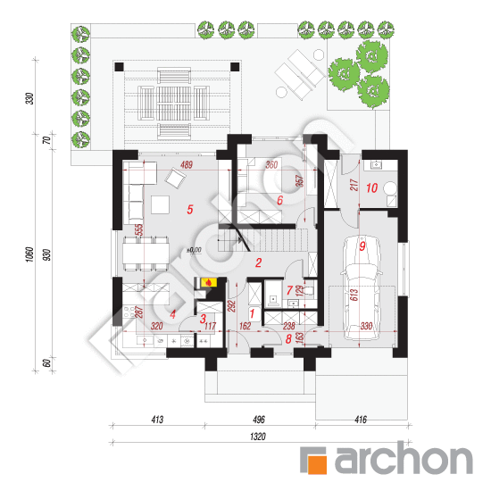 Проект дома ARCHON+ Дом в коммифорах 12 План першого поверху