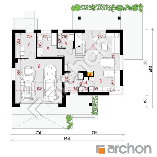 Проект дома ARCHON+ Дом в яблонках 12 (Г2) План першого поверху