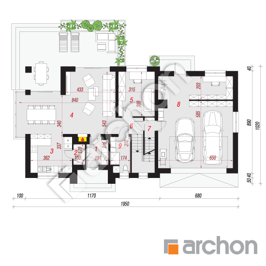 Проект будинку ARCHON+ Будинок в сливах (Г2П) План першого поверху
