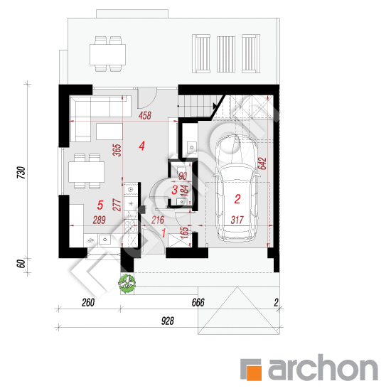 Проект дома ARCHON+ Дом в самшите 2 (ГБ) План першого поверху