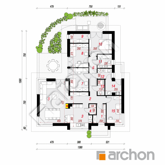 Проект будинку ARCHON+ Будинок в галах 8 (Е) План першого поверху