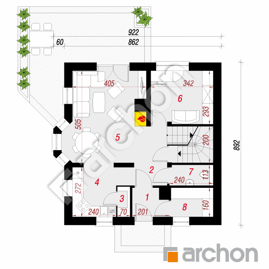 Проект будинку ARCHON+ Будинок в рододендронах (П) вер.2 План першого поверху