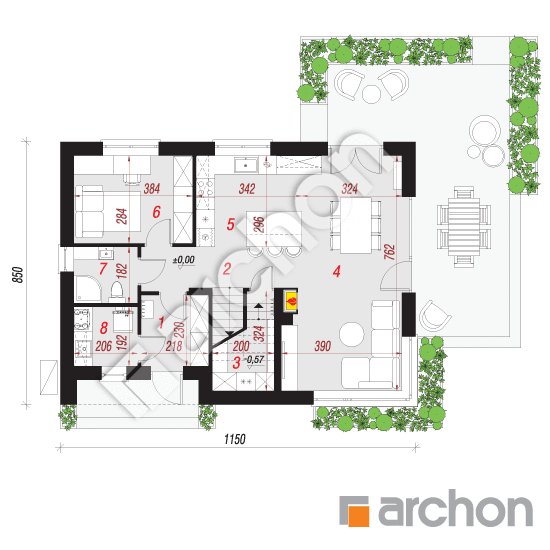 Проект будинку ARCHON+ Будинок в малинівці 30 (Е) ВДЕ План першого поверху