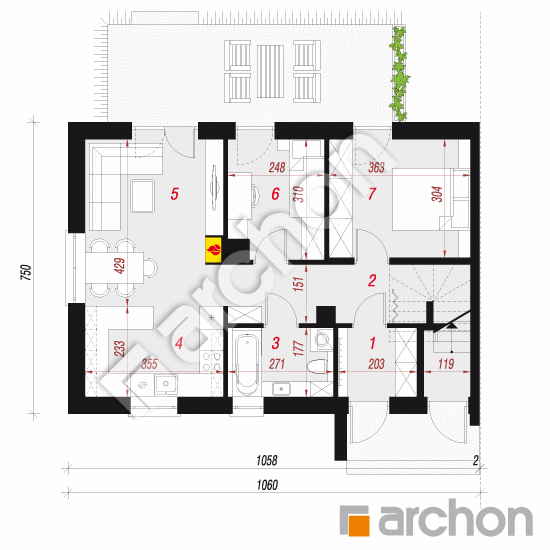 Проект будинку ARCHON+ Будинок в халезіях (Р2БА) вер.2 План першого поверху