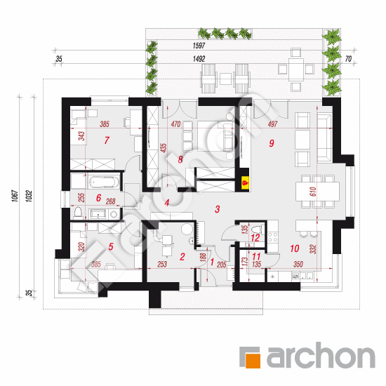 Проект дома ARCHON+ Дом под гинко 19 План першого поверху