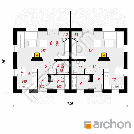 Проект дома ARCHON+ Дом в бруснике (Р2) вер. 2 План першого поверху