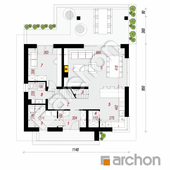 Проект дома ARCHON+ Дом в аурорах 12 План першого поверху