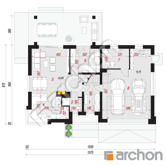 Проект дома ARCHON+ Дом в гвоздиках 4 (Г2) План першого поверху