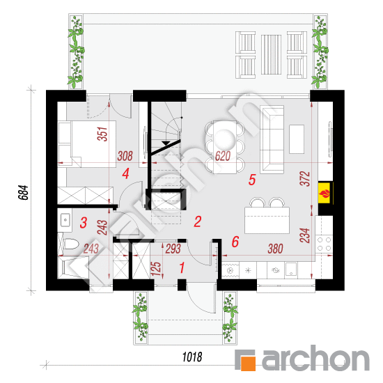 Проєкт будинку ARCHON+ Будинок в півниках 5 План першого поверху