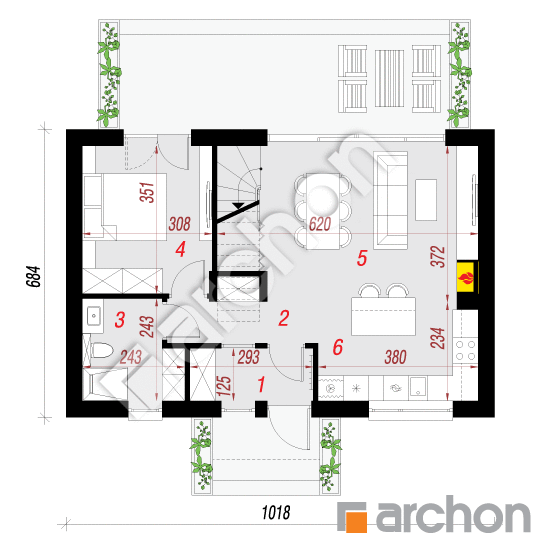 Проект дома ARCHON+ Дом в ирисах 5 План першого поверху