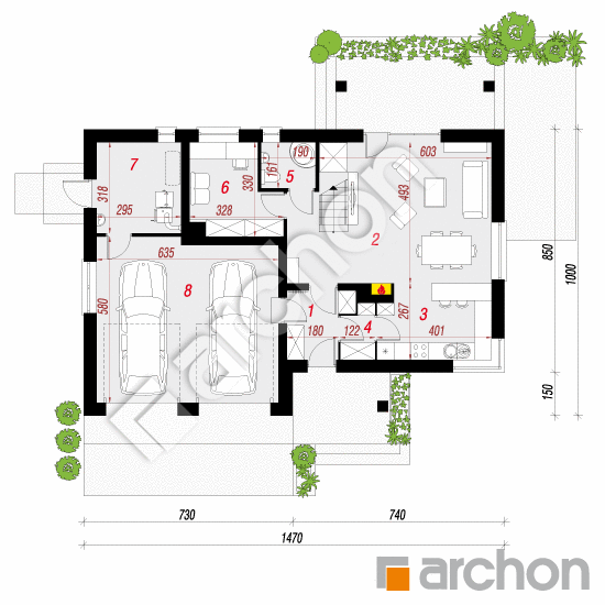 Проект дома ARCHON+ Дом в яблонках 8 (Г2) План першого поверху