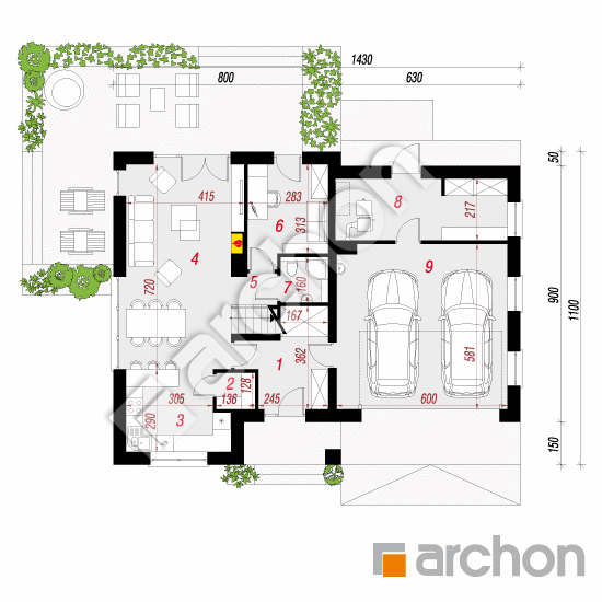 Проект дома ARCHON+ Дом в миловонках 2 (Г2) План першого поверху
