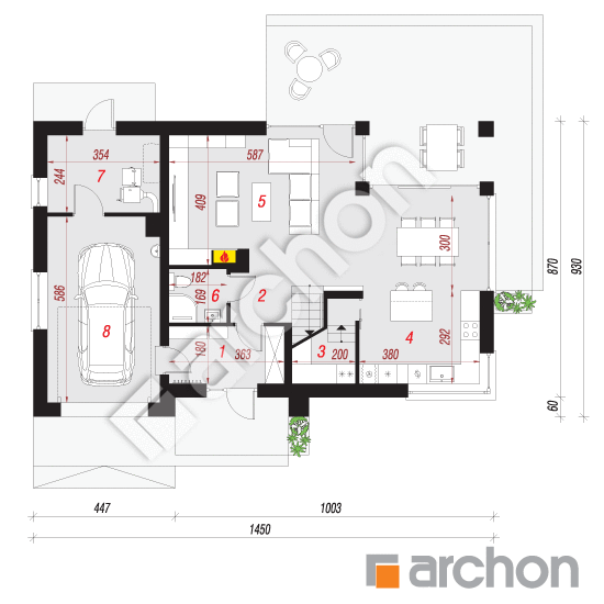Проект будинку ARCHON+ Будинок в квітах 2 План першого поверху