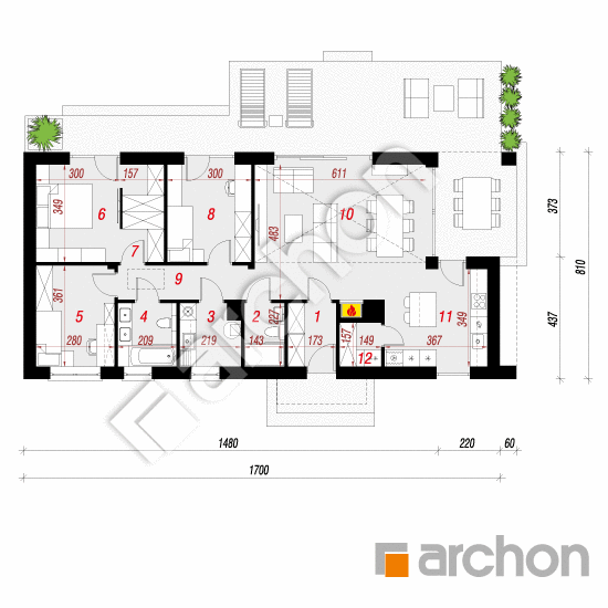 Проект дома ARCHON+ Дом в ирисе 9 (Н) План першого поверху