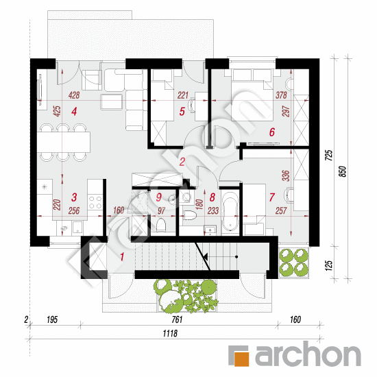 Проект дома ARCHON+ Дом в рябиннике (Р2Б) вер.2 План першого поверху