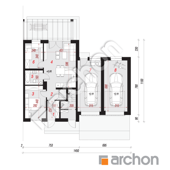 Проект будинку ARCHON+ Будинок в фіалках 15 (Р2Б) План першого поверху