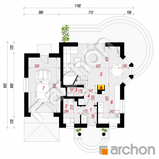 Проект дома ARCHON+ Дом в винограде 3 вер.2 План першого поверху