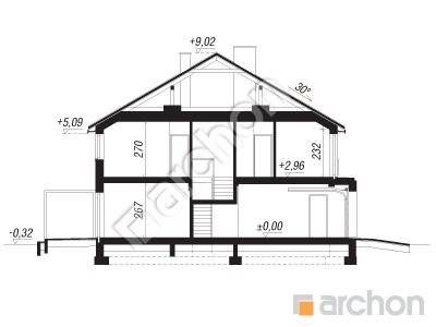 Проєкт будинку ARCHON+ Будинок в чорній смородині (ГР2) Розріз будинку