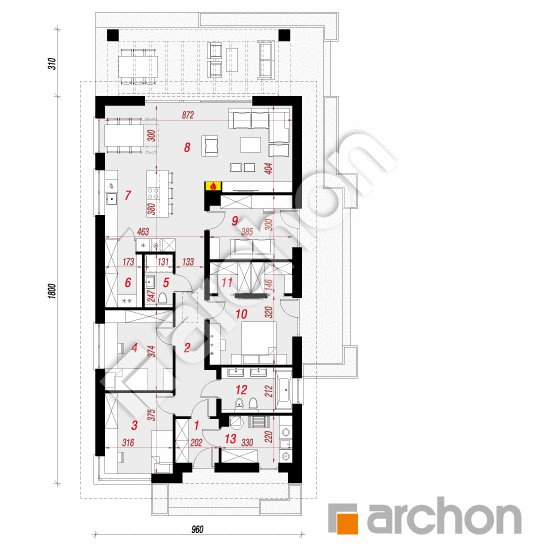 Проект будинку ARCHON+ Будинок під помаранчею 4 План першого поверху
