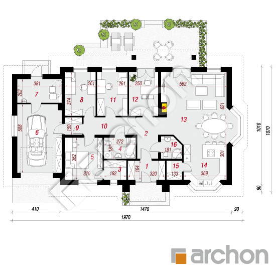 Проект дома ARCHON+ Дом в гаурах (H) вер.2 План першого поверху