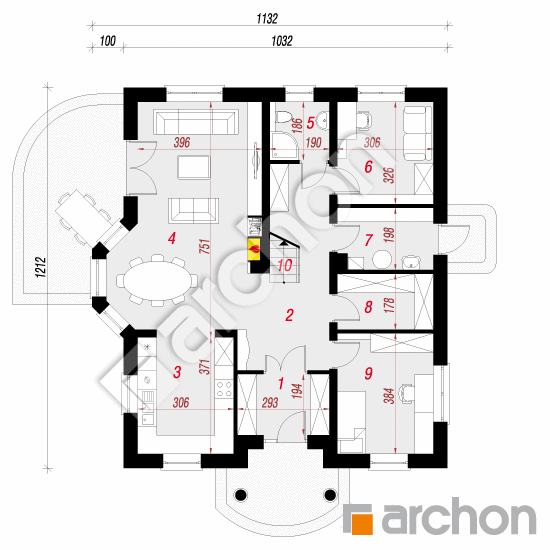 Проект будинку ARCHON+ Будинок в тим'яні 9 План першого поверху