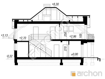 Проєкт будинку ARCHON+ Будинок в тим'яні 9 Розріз будинку