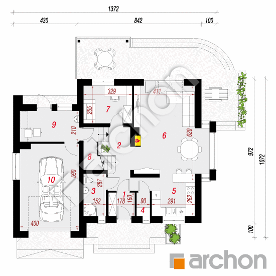 Проект будинку ARCHON+ Будинок в тамариску 4 (Н) План першого поверху
