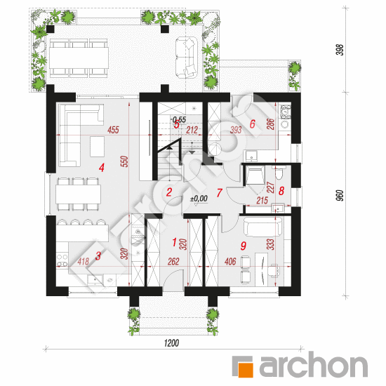 Проект дома ARCHON+ Дом в люцерне 14 (Е) План першого поверху