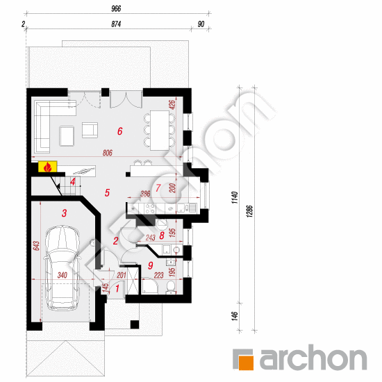 Проект дома ARCHON+ Дом в клематисах 16 (Б) План першого поверху