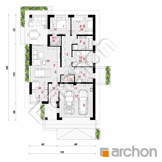 Проект дома ARCHON+ Дом в ренклодах 23 (Г2Е) План першого поверху