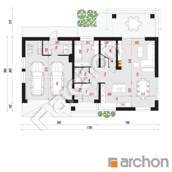 Проект дома ARCHON+ Дом в лазурах (Г2) План першого поверху