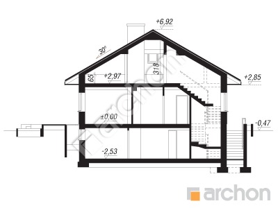 Проєкт будинку ARCHON+ Будинок в бузку 7 (П) Розріз будинку
