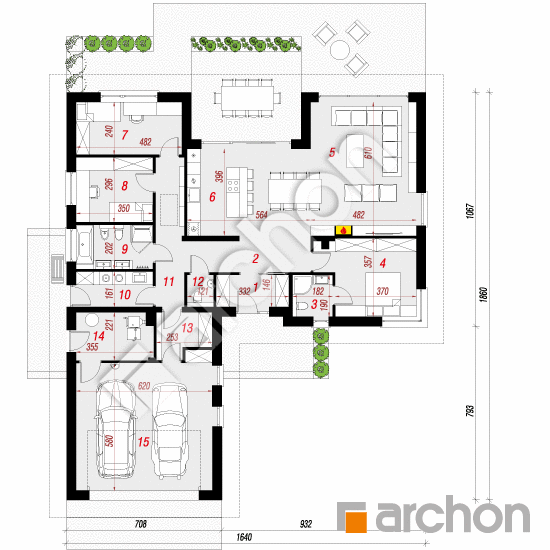 Проект дома ARCHON+ Дом в аривах (Г2) План першого поверху