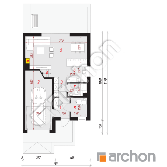 Проект дома ARCHON+ Дом в клематисах 21 (Б) вер. 2 План першого поверху
